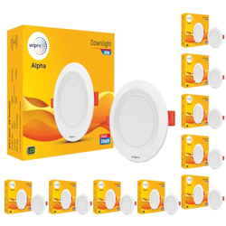 wipro Acrylonitrile Butadiene Styrene 6W Alpha Downlight for Junction Box | Blue |3 inch Cutout, 22mm Height| Surge Protection Upto 350 VA | High Voltage Protection Upto 4KV | Pack of 10