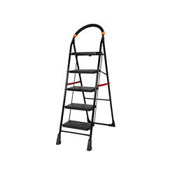 Happer Plastic Premium Foldable Step Ladder, Clamber, 5 Steps (Black & Orange)