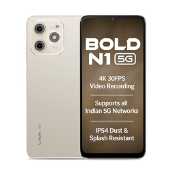 Lava Bold N1 5G (Champagne Gold, 4GB RAM, 64GB Storage) |Bigger 6.75  HD+ Notch Display | Octacore 5G Processor | 13 MP AI Camera |5000 mAh Battery| IP54 Rated Dust & Water Splash Proof