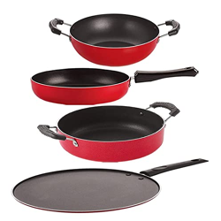 Nirlon Non Stick PFOA Free Gas Compatible Cookware Utensil Item Set of 4 Pieces with Bakelite Handle (FP12_KD13_ST11_CS24)