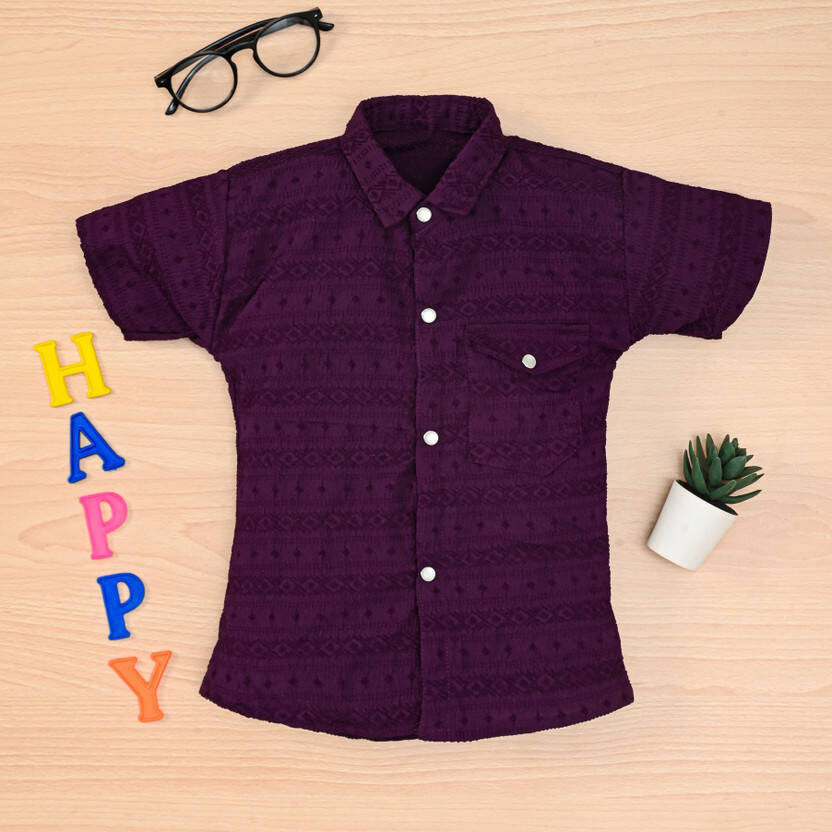 TIZARA Boys Relaxed Fit Fit Self Design Spread Collar Casual Shirt