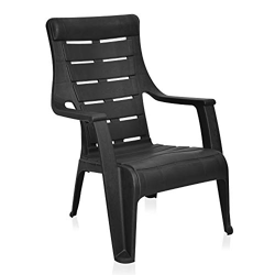 Nilkamal Plastic Leisure Chair for Living room with Arm | 3 Year Warranty | For Home, Living Room, Outdoor | Iron Black Colour | SUNDAY