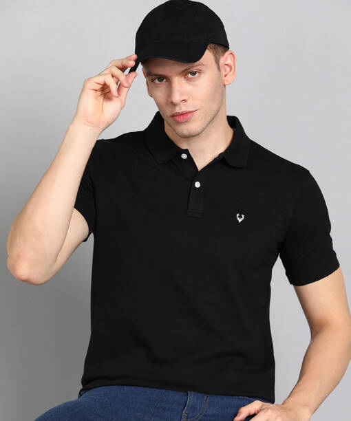 Allen Solly Men Solid Polo Neck Cotton Blend Black T-Shirt