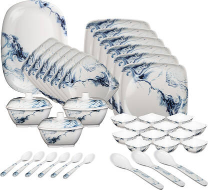 Hamlay by SIGRI-WALA Pack of 40 Melamin Blue marbel Dinner Set(Blue, W