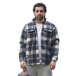 Maniac Men's Polyester Standard Length Chcekered Black Fullsleeve Flee