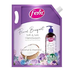 DABUR Fem Floral Bouquet Soft & Safe Handwash - 1500 Ml | Enriched With Goodness Of Coconut Milk & Vitamin E | Long Lasting Fragrance