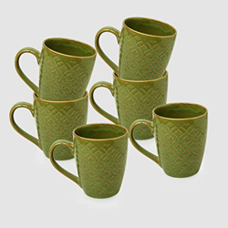 ExclusiveLane Ceramic Coffee Mugs Set of 6 | 'Moroccan Pistachio' Handcrafted Mugs for Coffee Cup Tea Mug & Cup (Pista Green & Golden, 300 ML, Microwave & Dishwasher Safe)