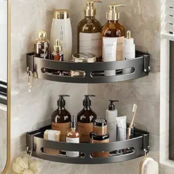 MorivaHomes Self-Adhesive Wall-Mount Bathroom Corner Shelf Rack Organizer Storage Shelves Holder/Accessories (Black, Pack of 2), Plastic