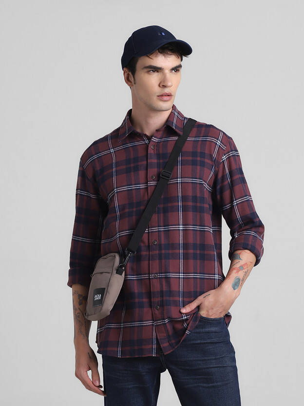 JACK & JONES Men Regular Fit Checkered Spread Collar Casual Shirt