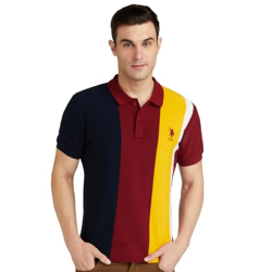 U.S. POLO ASSN. MEN'S COLOUR BLOCK PURE COTTON SLIM FIT POLO SHIRT (US