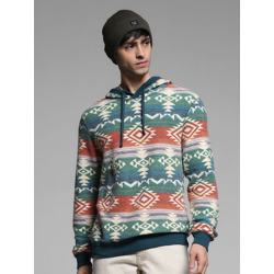 Jack & Jones Men Tribal Printed Hood Cotton Pullover Sweatshirt