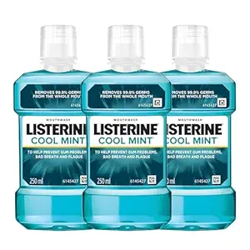 Listerine Cool Mint Mouthwash Liquid, Removes 99.9% Germs, 250ml Combo Pack of 3 (Buy 2 Get 1 Free)