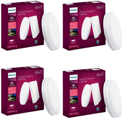 PHILIPS Full Glow 18-watt Round LED Surface Downlighter,Cool Day Light, Pack of 4 Ceiling Light Ceiling Lamp(White)