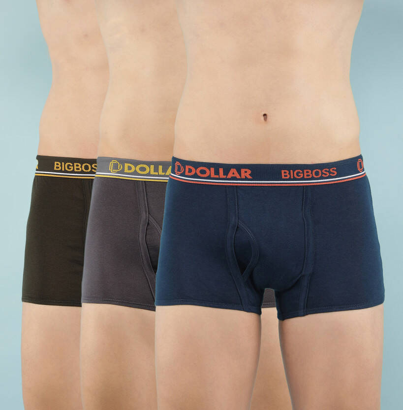 Dollar Bigboss Pack of 3 Combed Cotton Double Pouch Support Solid Men Trunk