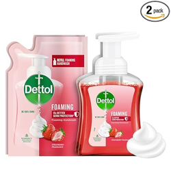 Dettol Foaming Handwash Pump + Refill Combo, Strawberry (250ml + 200ml) Pack of 2 | Rich Foam | Moisturizing Hand Wash | Soft on Hands