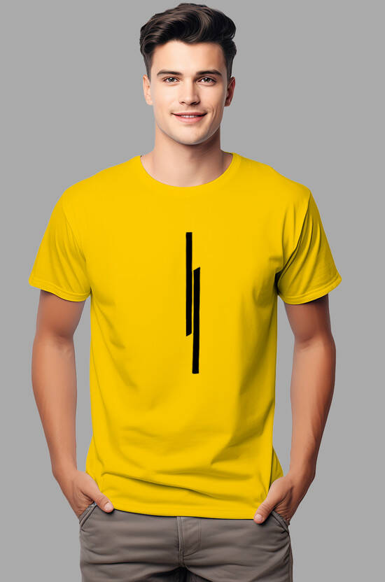 Checks & Squires Men Printed Round Neck Polyester Yellow T-Shirt