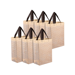 Kuber Industries Set of 6 Printed Shopper Handheld Bag with Cut Work