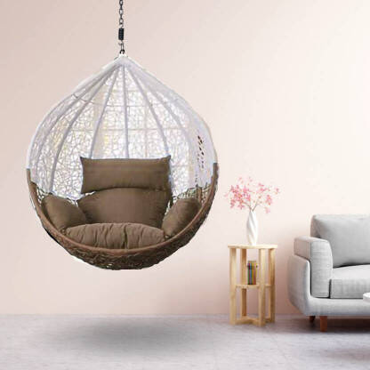 SPYDER HOME DECORE Single Seater Swing Chair Without Stand For Adult Ceiling Hang Iron Hammock(Brown, White, DIY(Do-It-Yourself))
