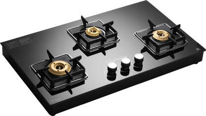 Lifelong HobTop with Toughened Glass Top | High-Efficiency Burners & Anti-Skid Legs Glass Manual Hob(3 Burners)
