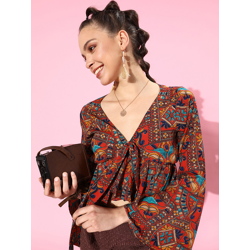 QUIERO Women Gorgeous Red Ethnic Motifs Bustier Top