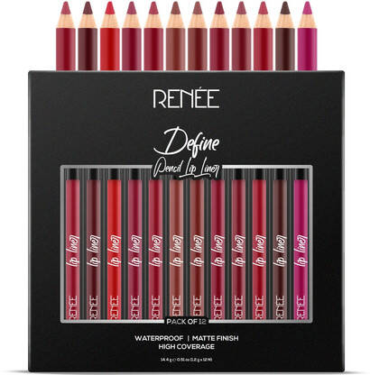 Renee Ultra Define Matte Lip Liner, Long Lasting, Full Coverage - Set of 12(Lip Liners)