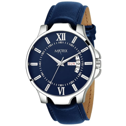Matrix Antique Day & Date Leather Strap Analog Silicone Watch For Men & Boys - Black