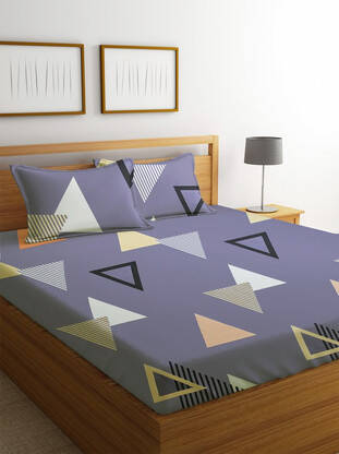VAS COLLECTIONS Cotton Double Flat 160 TC Floral Bedsheet(Pack of 1, Blue & Grey)
