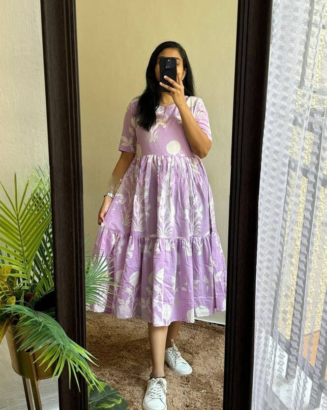 AURIPRX FASHION Printed Viscose Rayon Stitched Anarkali Gown(Purple)