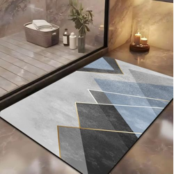 Yellow Weaves Rubber 2 Pcs Anti Slip Water Soaking Rectangular Floor Mat, Water Absorbent Non Slip Bath Mat, Quick Dry Mat for Bathroom, Door Mat for Home, Kitchen, Office, Kitchen - Geometric Blue