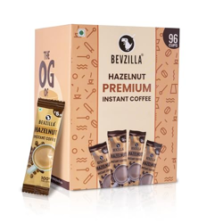 Bevzilla 96 Instant Coffee Powder Sachets (Hazelnut) -192 Grams |Arabica Coffee| Easy To Carry|Best For Espresso, Latte, Cappuccino| Enjoy Hot & Cold
