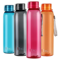 CELLO My Tag PET Water Bottle | 100% food grade | Leak proof and Break proof | Set of 4-1000ml | Assorted