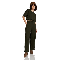 Amazon Brand - INKAST Women's Cotton Blend Top & Culotte Co-Ord Set_Ink-Aw23-Crd-901_Olive_L