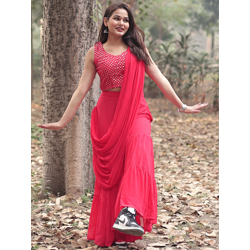 Libas Pure Georgette Ready to Wear Sharara Saree with Belt