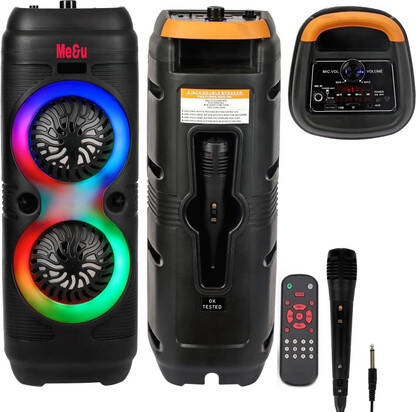 ME&U Partymate 8 hours play time With RGB light BT Karaoke Mic|fm aux usb Portable 40 W Bluetooth Tower Speaker(Black, 2.0 Channel)