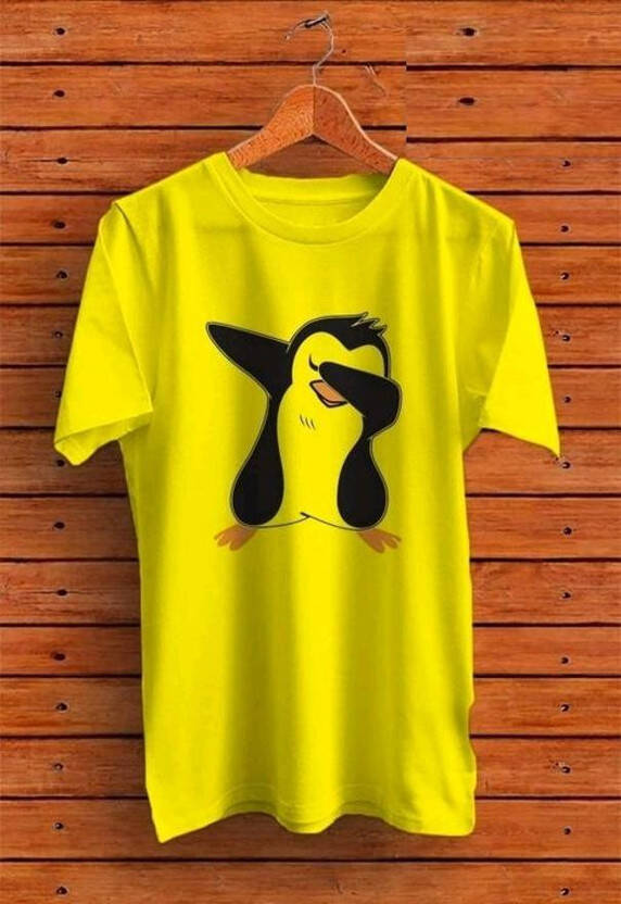 ENUX Men Printed Round Neck Polyester Yellow T-Shirt