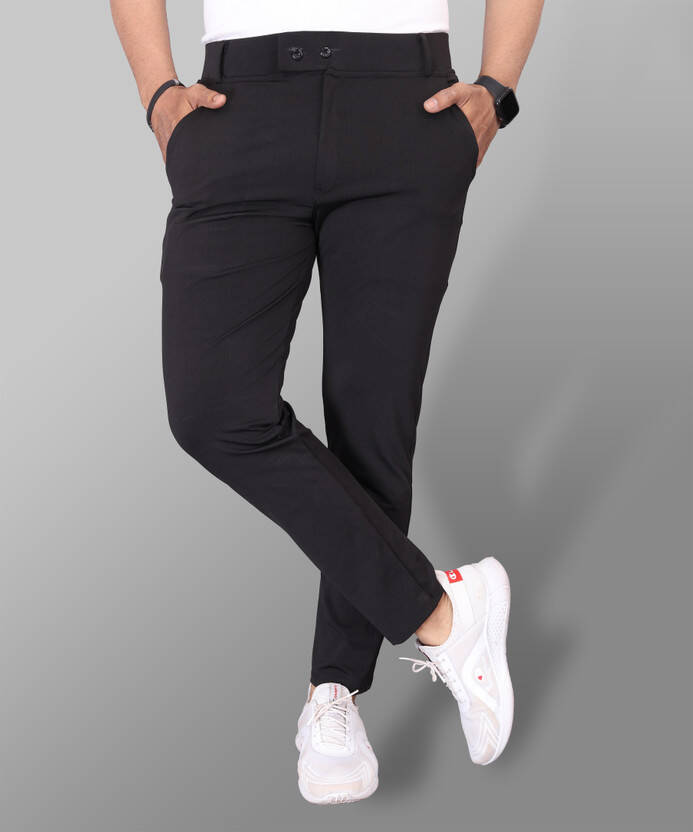 TENIT Men Slim Fit Black Lycra Blend Trousers