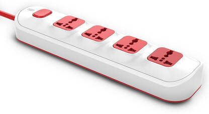 GM 3252 4 SQ 4+1 Spike Guard with Surge Protector. 4 Socket Extension Boards(White, Red, 2 m)