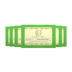 Khadi Natural Neem Tulsi Soap | Herbal Bathing Soap for Acne | Natural Soap with Essential Oils | Suitable for All Skin Types | Pack of 7 | (125gm *7) (875gm)