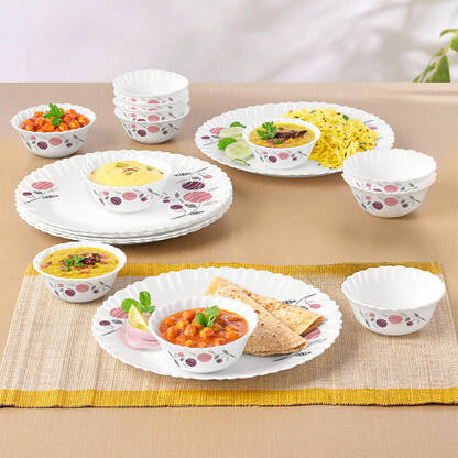 Larah by Borosil Pack of 18 Opalware Dinner Set(White, Microwave Safe)
