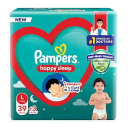 Pampers Happy Sleep Pant Style Baby Diapers, Large (L), 42 Count, 1 Pampers = 1 Night Sleep, with Anti Rash Shield, 9-14 Kg Diapers