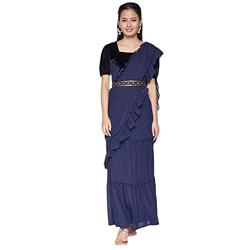 global desi Polyester Festive Wear Women Saree (FW21GM288SSPG001,NAVY,LARGE)