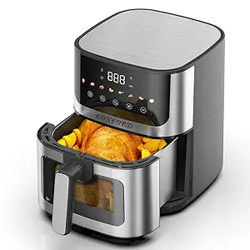 Concord Digital Air Fryer For Home 5L Oven - Digital Coloured Touch Screen - See-Through Window - Stainless Steel Body-1400W- 1.5m Long Cord (Black & Silver)