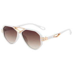 Ted Smith Men's Women's UV Protection Brown Graded Lens White Pilot Sunglasses