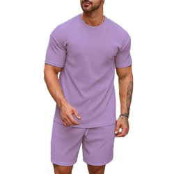 SHIENZY Men's Casual Solid Printed Night Suit Co-Ord Set || T-Shirt and Shorts Nightwear Set || Sleepwear/Loungewear for Regular Wear (1164SHZ_LVNDR_L)