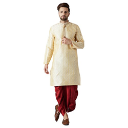 SOJANYA (Since 1958, Men's Gold & Maroon Silk Dhoti Kurta Set, Size: XXL