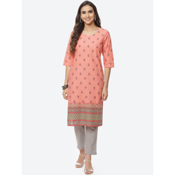 Rangriti Women Coral & Pink Ethnic Motifs Printed Kurta