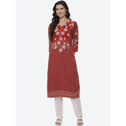 Rangriti Women Rust Floral Embroidered Thread Work Kurta