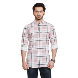 BE ACTIVE Men's Casual 100% Cotton Checkered Shirt || Casual Shirts for Men || Men Casual Shirt || Casual Wear Shirts (CCH0159-2-XL) Pink