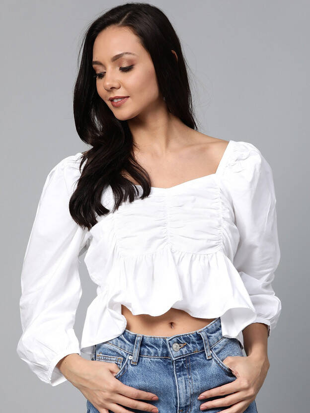 PLUSS Casual Regular Sleeves Solid Women White Top