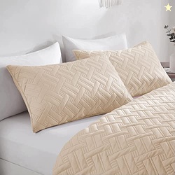BSB HOME 100% Cotton Ultrasonic 280 Tc Solid King Size Quilted Bed Cover/Bedspread/Rajaai with 2 Pillow Case,(Luxurious,Beige Or Camle,90X100 Inches,254X228 Cm),1 Quilt 2 Matching Pillow Covers